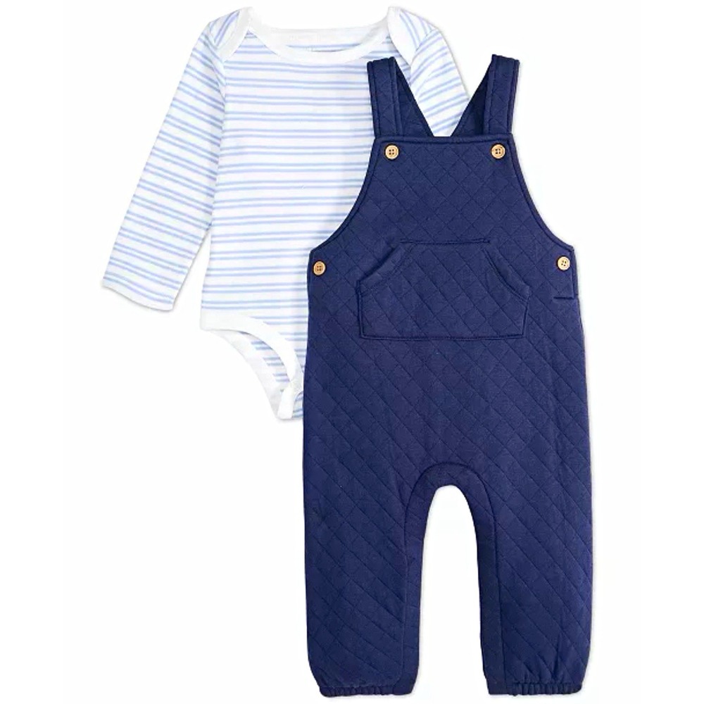 NEW First Impressions Striped Bodysuit and Quilted Overall Set 24M